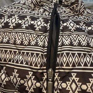 Land's End Jane Ashley Down Puffer Vest-Black & White-Size L Pockets-Full Zip